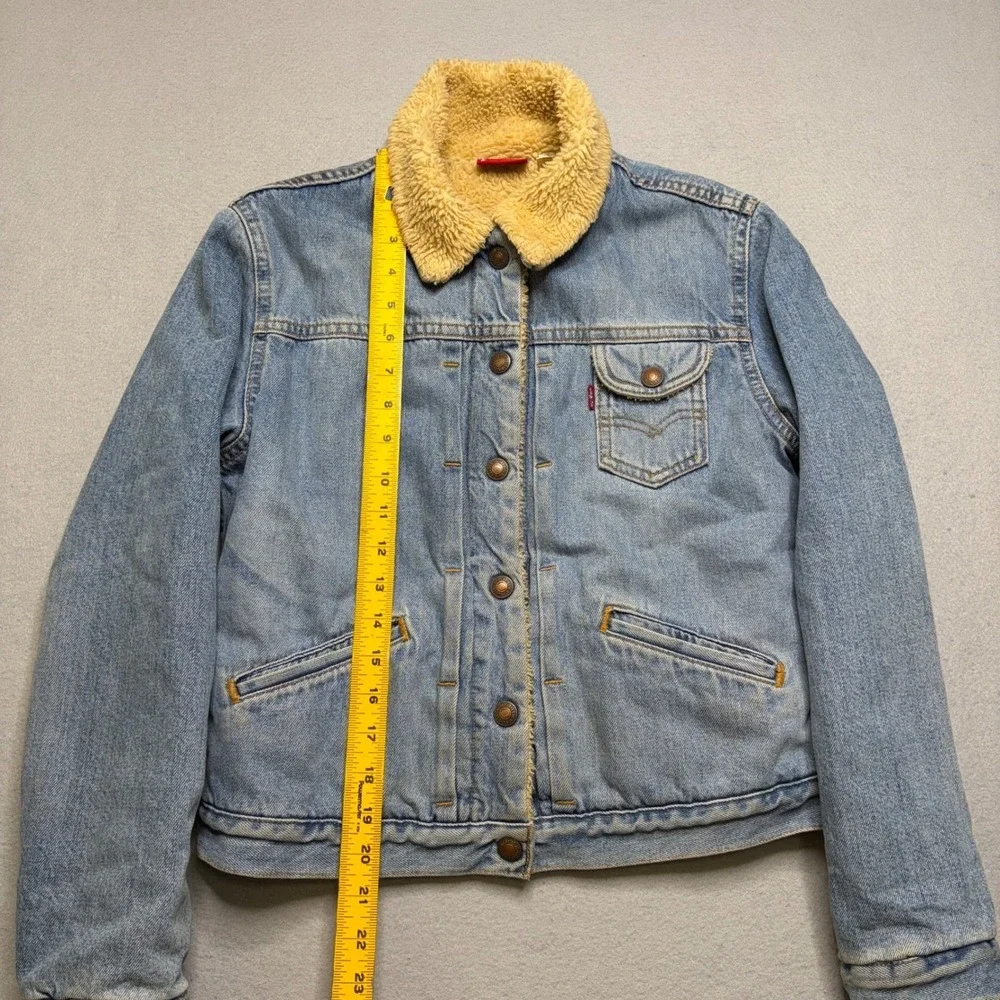 Levi's‎ Denim Trucker Jacket Kids Junior Medium Blue Sherpa Lined Y2K Vintage